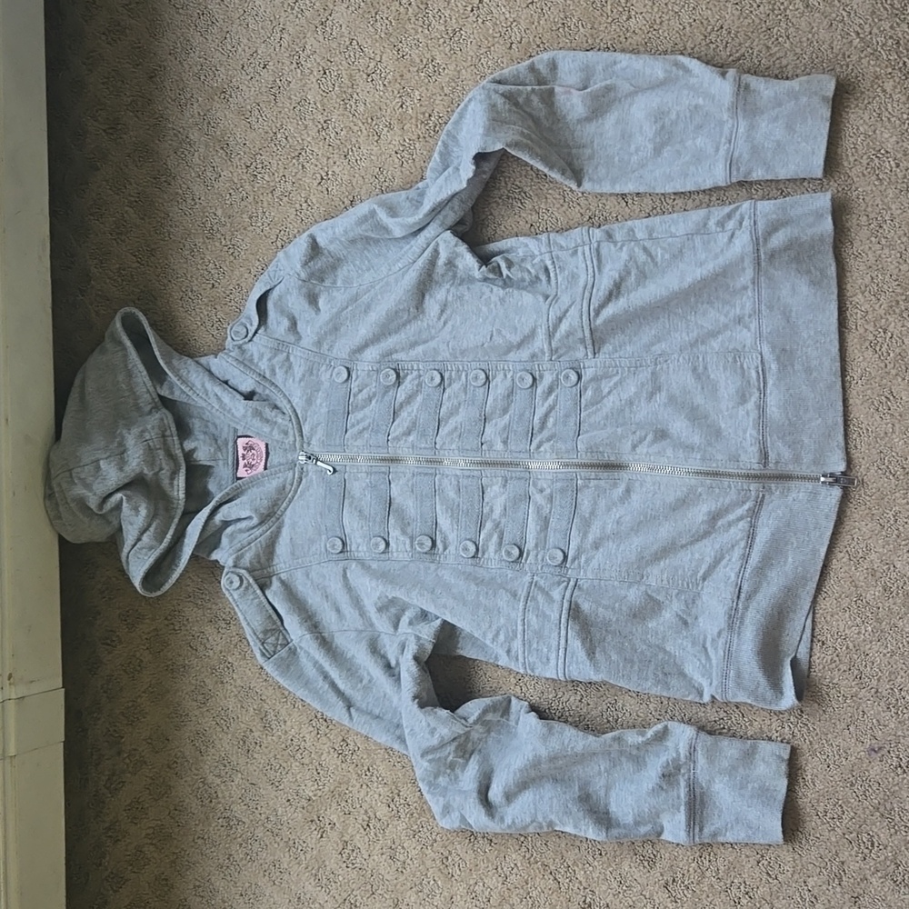 Gray juicy couture medium zip up sweatshirt nautical buttons hoodie early 2000s
